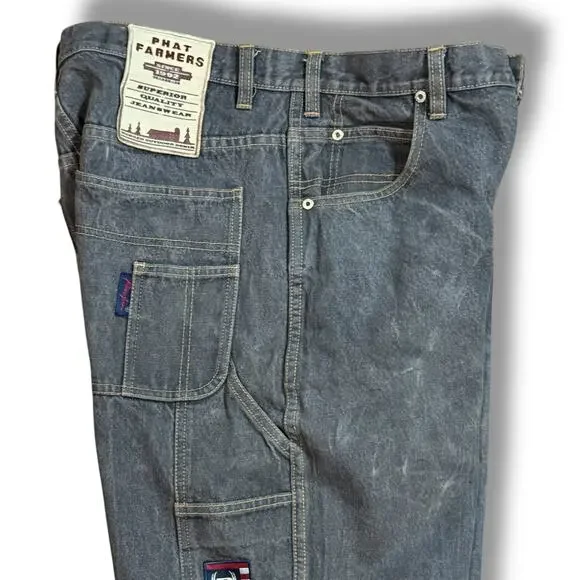 VTG Phat Farm Jeans Mens Phat Farmers Stone Washed Charcoal Tan Stitch 32/34